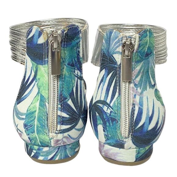 Comfortview Aylin Leaf Print Canvas Flats Sz 7.5M Silver Elastic Ankle Wrap NEW - Picture 5 of 8